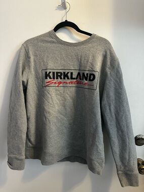 Kirkland Signature Gray Crewneck Sweater with Black & Red Logo